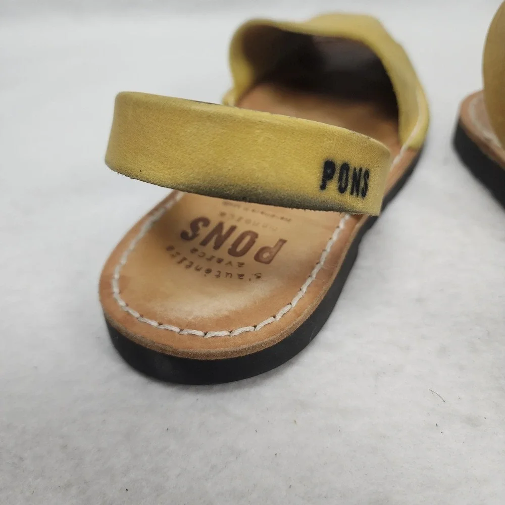 Pons Avarca Menorca Womens US 7 Sandals Yellow Leather Casual Slingback Flats